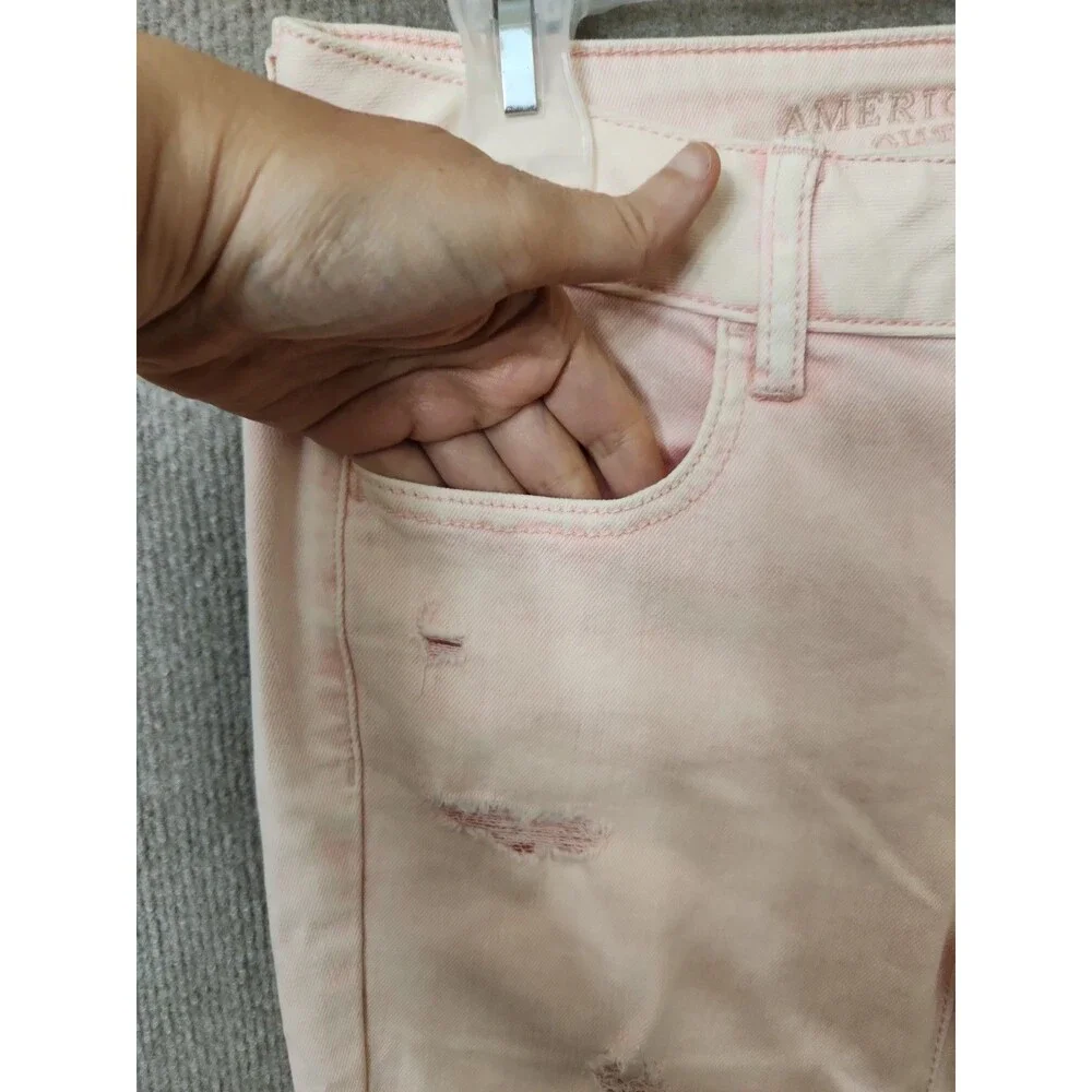 American Eagle Super Stretch Jegging Jeans Womens 4 Pink Sky Distressed NEW